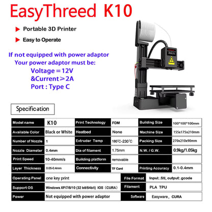 EasyThreed Beginner 3D Printer (1.75mm PLA/TPU)