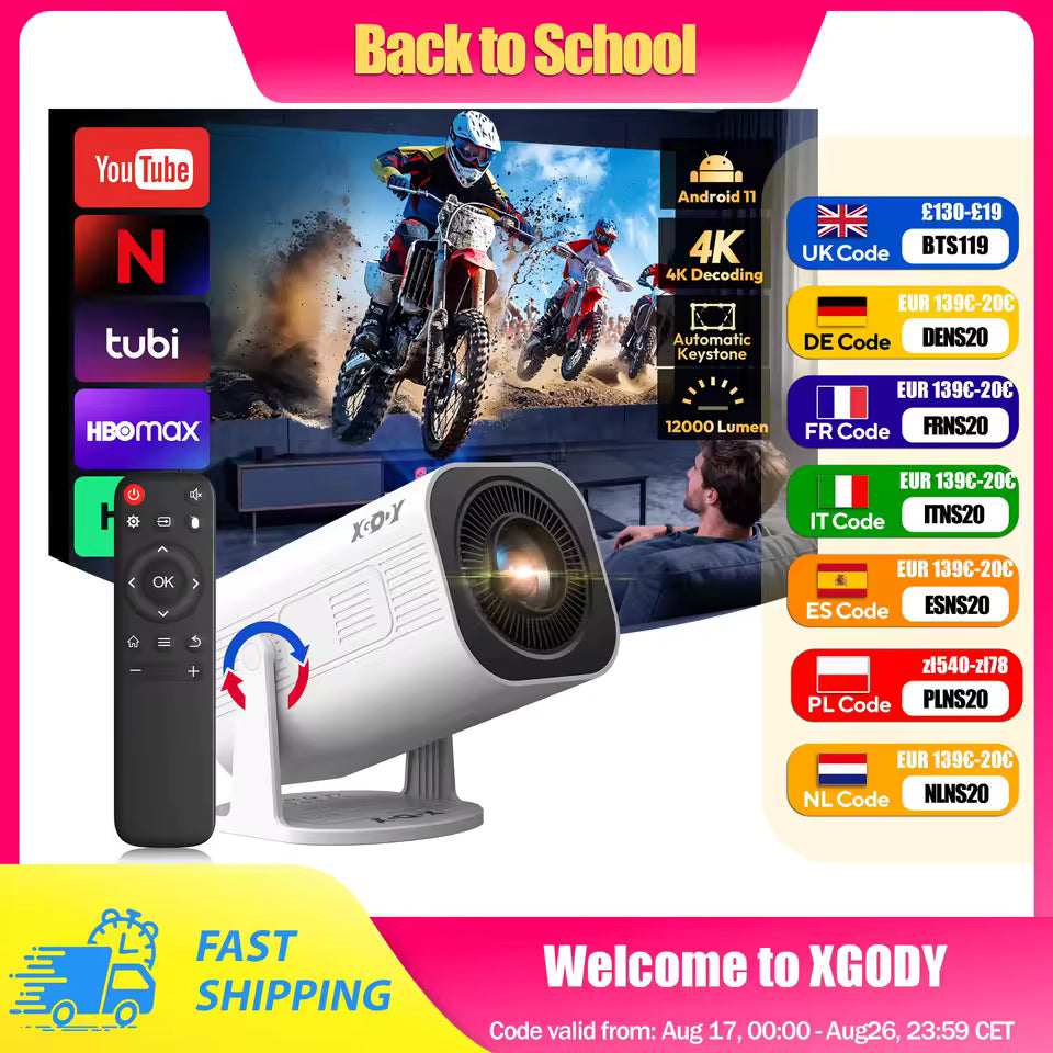 XGODY Gimbal 3 Pro 4K Mini Projector (WiFi 6 / BT 5.4)
